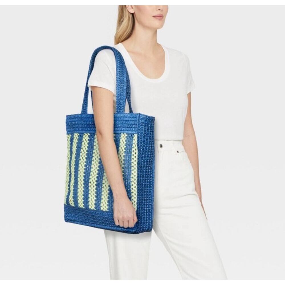🧺 5 for $25 Sale Universal Thread Straw Stripe Crochet Tote Bag Blue Green Boho